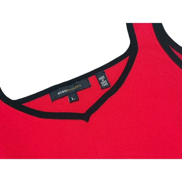 BCBG Max Azria Red Black Knit Tank Top Sz Large Vintage Y2K Stretch Sleeveless - Picture 2 of 7